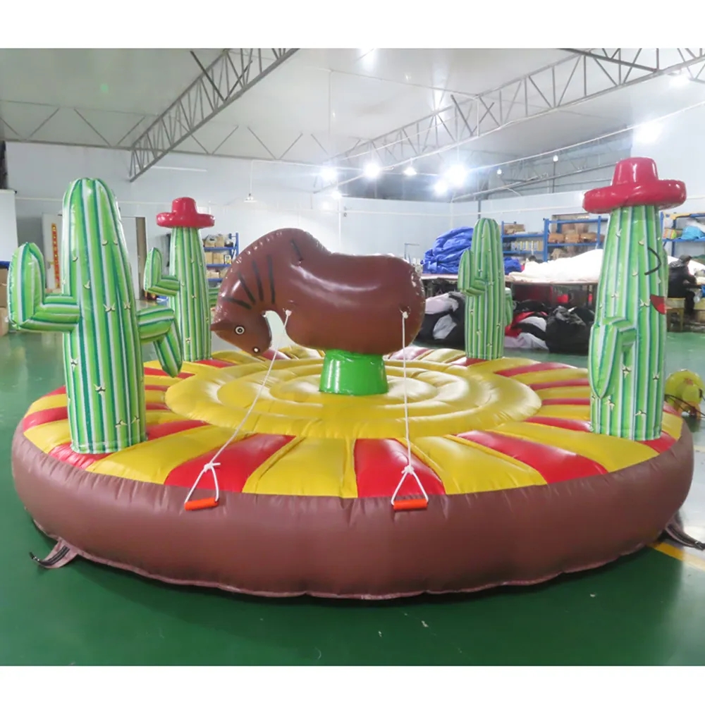 Kids Cactus Inflatable Rodeo Bull Ride Games Bungee Pull mechanical Bull Riding Inflatable Bouncer For Interactive Amusement