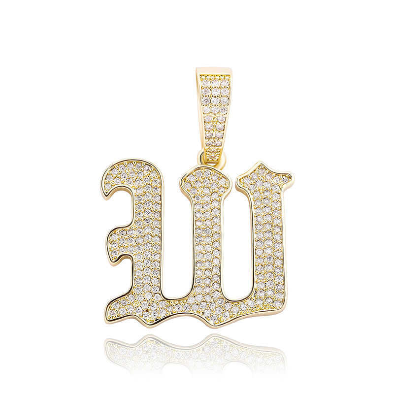 Mens Capital Ancient 26 English Letters Pendant Necklaces Old Font Initial Letter Real 18k Gold Bling CZ Stone Hip Hop Personalized Jewelry Accessorie