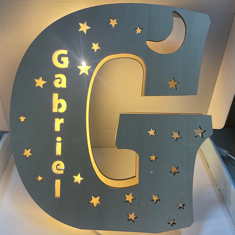 Lamps Shades Customized Wall Decor LED Night Light 24 Letters with Name Stars Moon Bedroom Decor Baby Wooden Sign Lamp Christmas Kids Gifts 230418