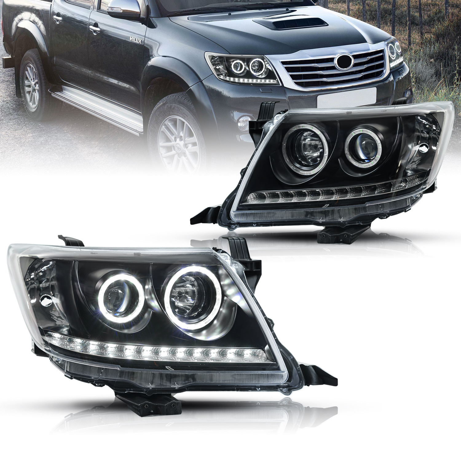 LED Headlight Bulbs for Toyota Hilux 2012-2014 LED Dual Beam Lens Running Lights DRL High Beam Headlights Assembly