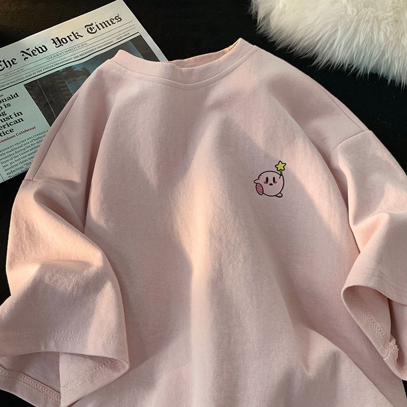 Womens TShirt Star Card Printing Tshirt Women T Shirt Short Sleeve Oneck Female Tops Tees Kawaii Pink Casual Loose Summer Clothes 100% Cotton 230419