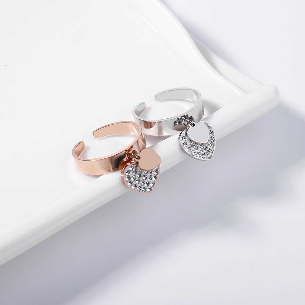 Band Rings Adjustable Heart Shaped Pendant Rings For Women Crystal Female Finger Rings Romantic Gift For Girlfriend 2020 Fashion Jewelry