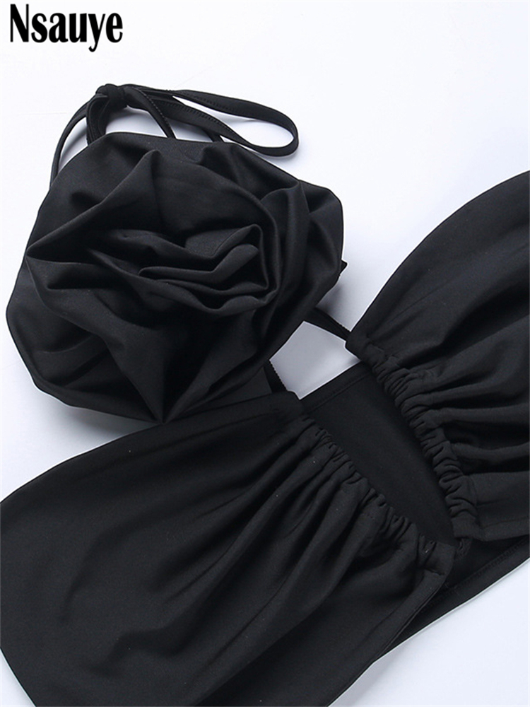 Two Piece Dress Nsauye Summer Casual Beach Women Sexy Club Skirt Suit Hollow Out Skinny Halter Crop Tops And Long Wrap Set 2023 230419