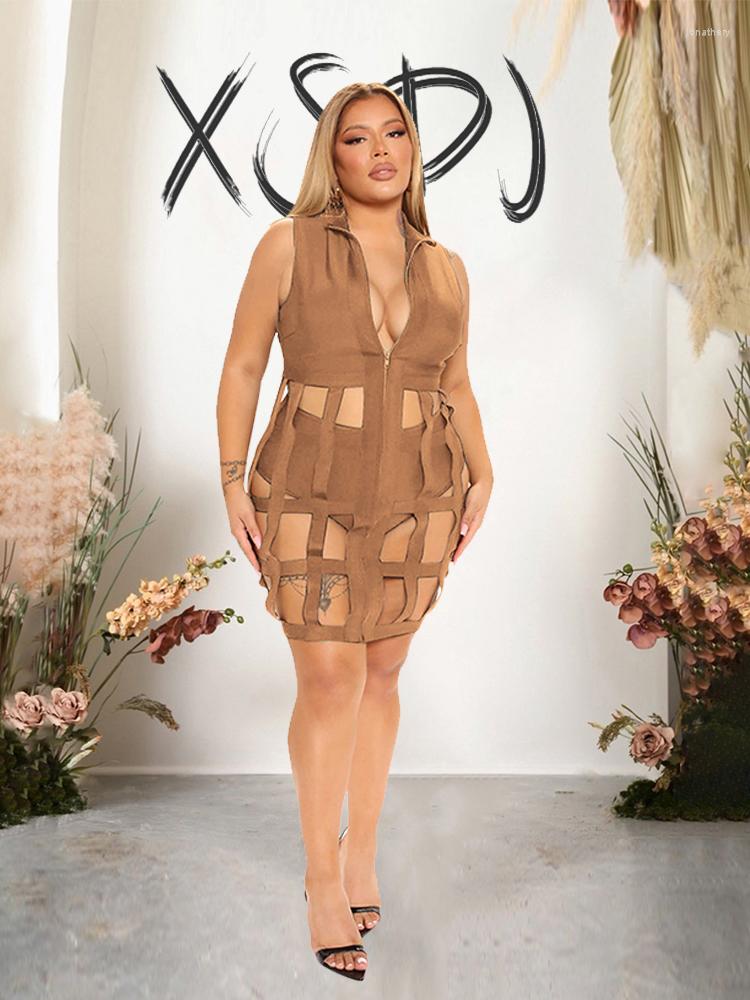 Plus Size Dresses Sexy Short Daring Ladies Summer In Tank Top Dress Women Hollow Out Zip-up Wholesale Drop