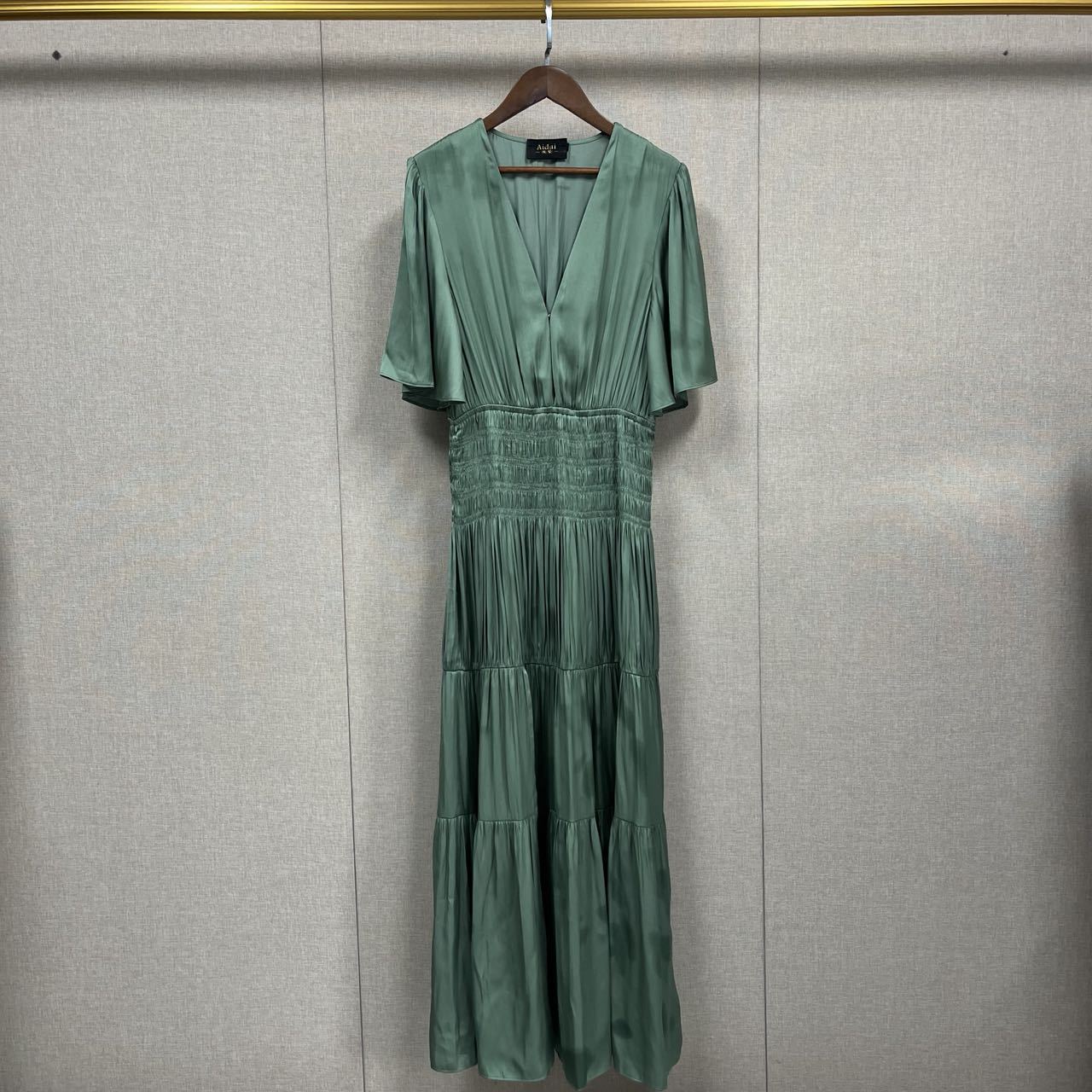 Casual Dresses Maje Long Dress Pleated Side Slit Dress V-neck for Women