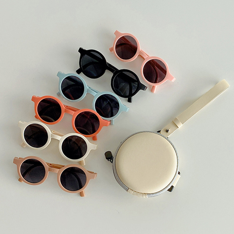 Round Folding Cat Eye Sunglasses Easy Carry with Glasses Case Kids Boys Girls UV400 - Perfect for Outdoor Activities M021 Z260305