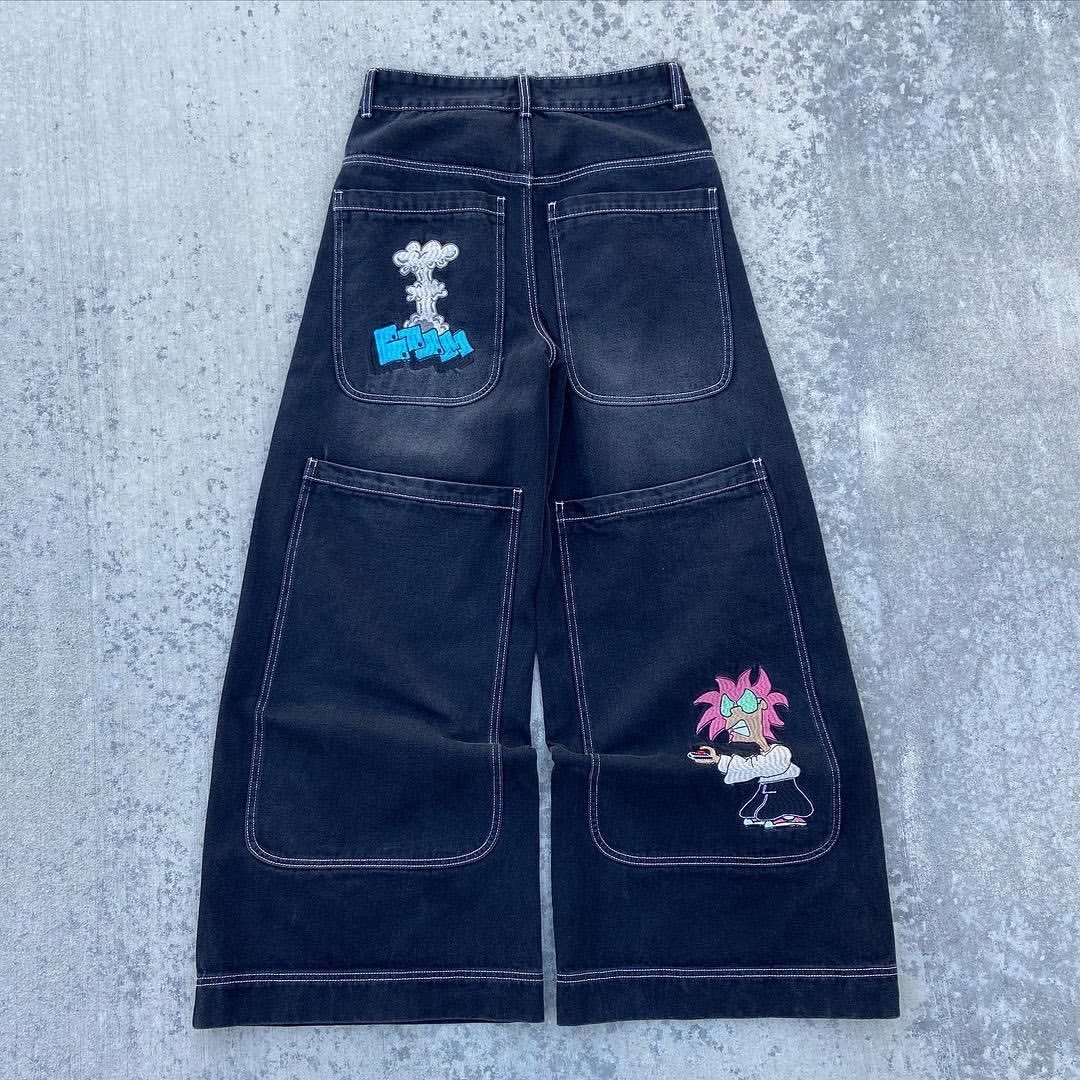 Men's Jeans Spring Streetwear Vintage Cartoon Thermoprint Man Clothing Loose Wide Leg Pants For Men Male Y2k Baggy 230419