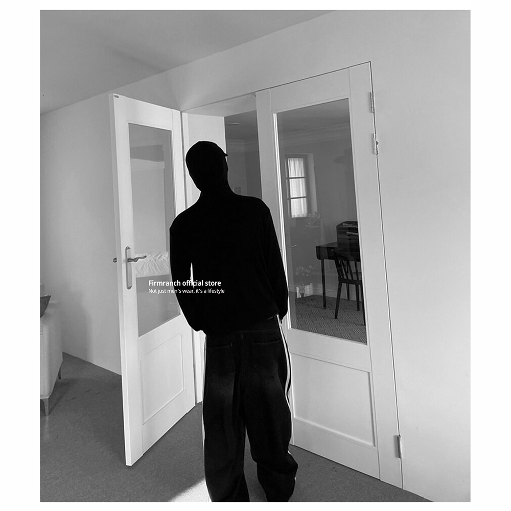 Men's Jeans Firmranch 2023 Black Baggy For Men Women 2 White Stich Mopping Flared Denim Pants Streetwear 230419