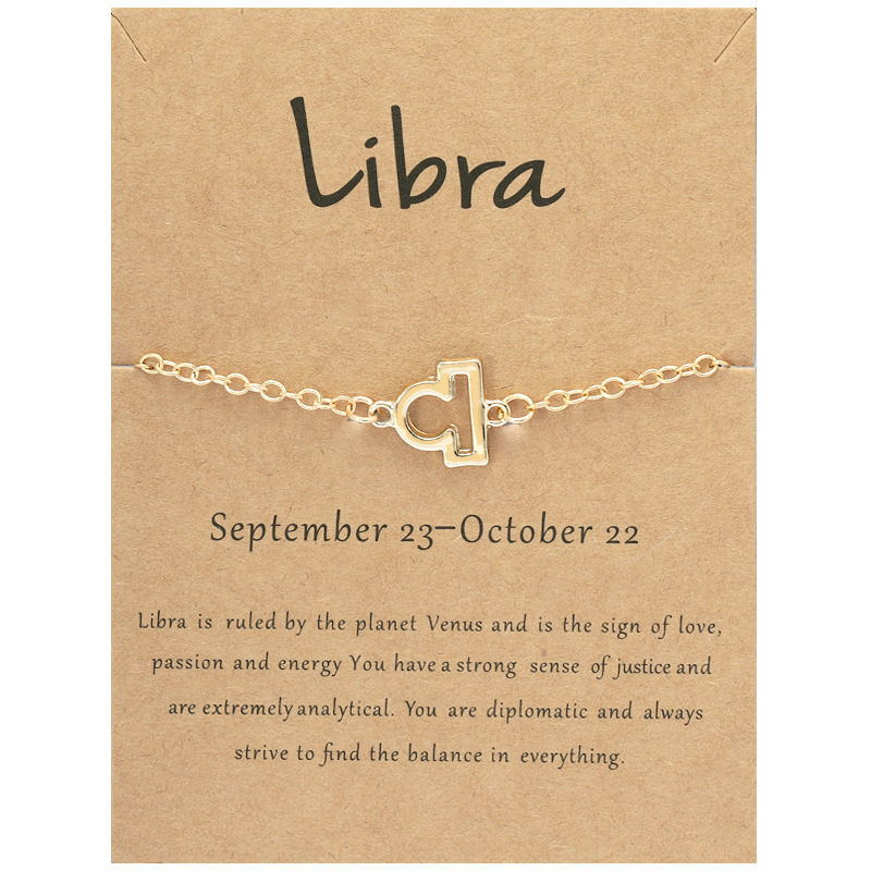 Zodiac Charm Bracelets for Women 18K Gold Plated 12 Horoscope Link Bracelet Hand Chain Accessories Constellation Wedding Jewelry Gift with Wish Card J