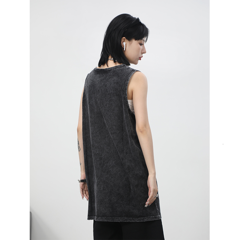 Mens Tank Tops High Street Black Washed Distressed Vest Men Summer Fashion Thin Perforated Solid Color Sleeveless Bottom Shirt Baggy 230419