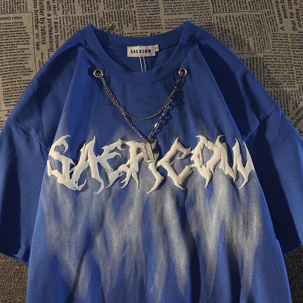 Womens TShirt American street hiphop necklace short sleeve Tshirt women ins loose size European style blast top y2k 230419