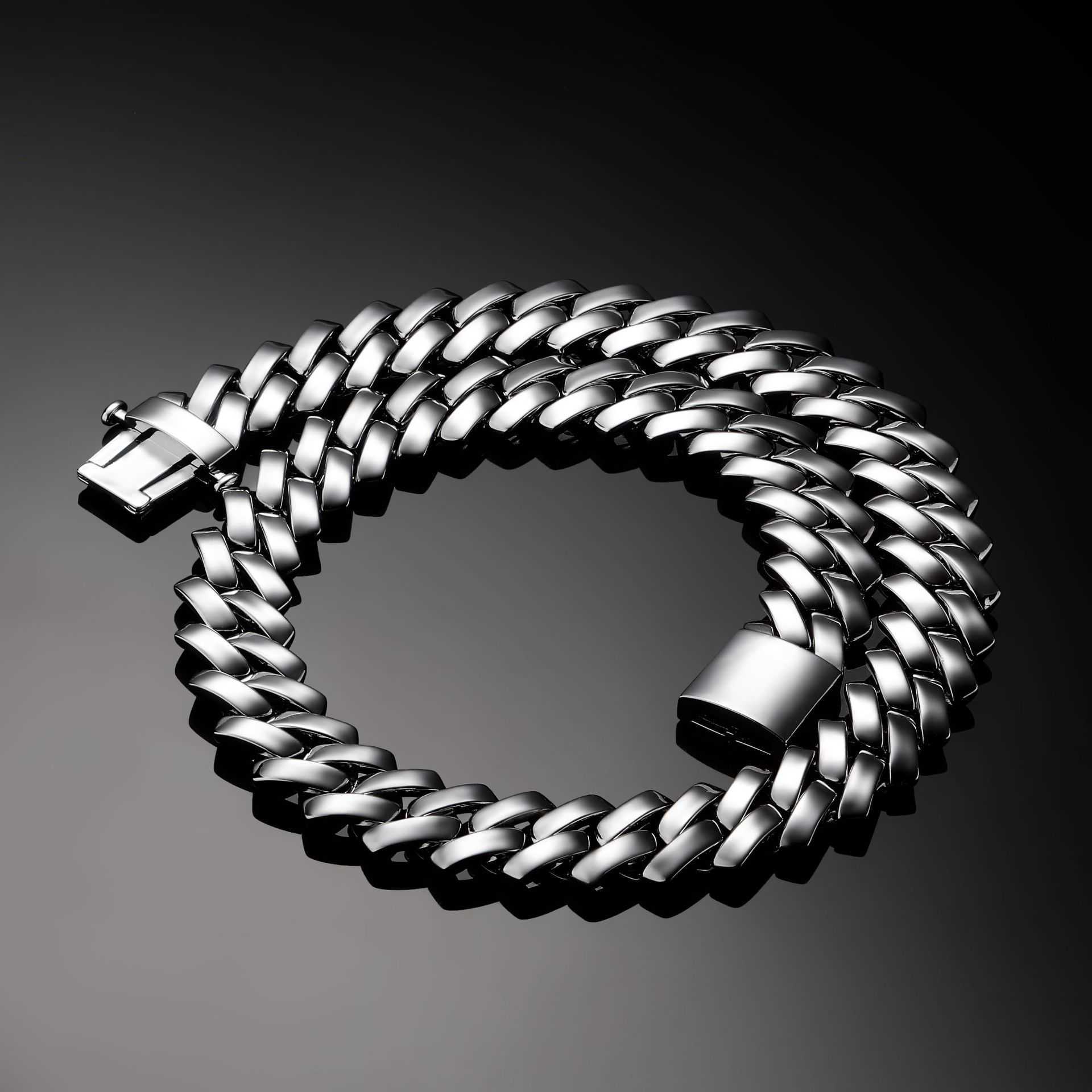 Hip Hop Smooth Cuban Link Chain Bracelet Spring Clasp Curb Chains Bracelets Wristband Necklace Ins Popular Men's Fashion Miami Rapper Wolf Tide J