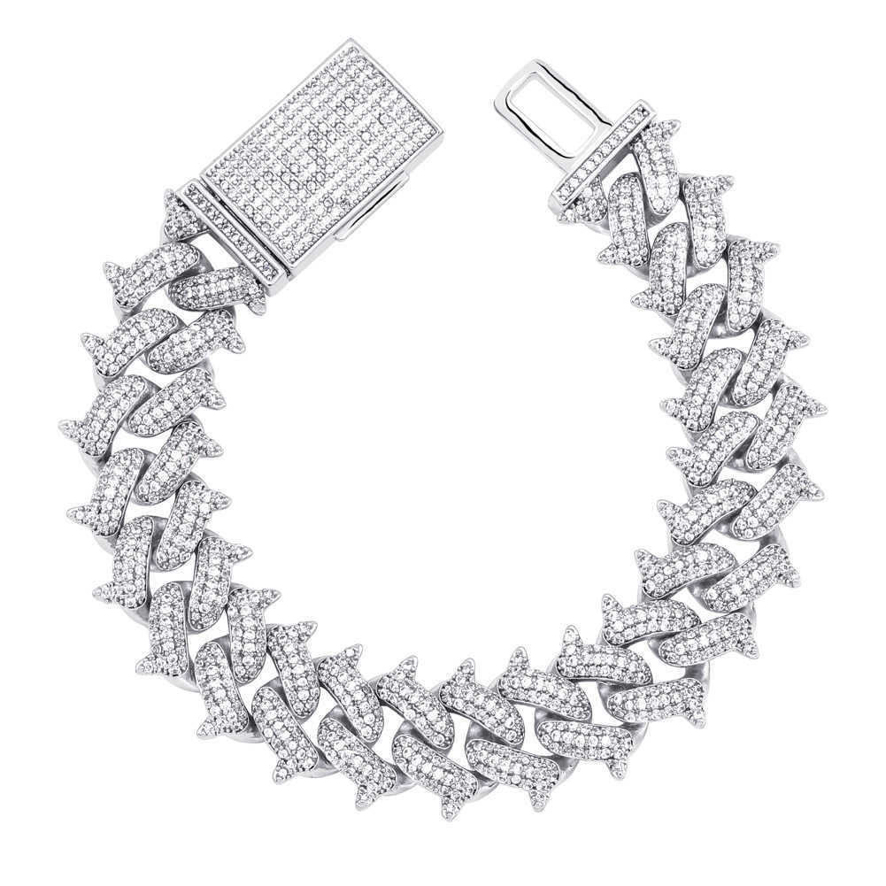 14mm Diamond Thorn Cuban Chain Necklaces 2 Tone Real Gold Plated Full Iced Out Cubic Zirconia Necklace Choker Night Club Rapper Jewelry Gifts For Men 