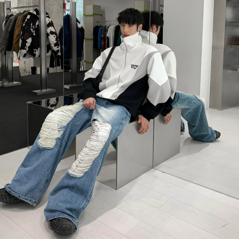 Mens Jeans Ripped Men Spring Vintage Trend High Street Harajuku Hip Hop Wide Leg Pants Ins Korean Fashion Casual Baggy 230419