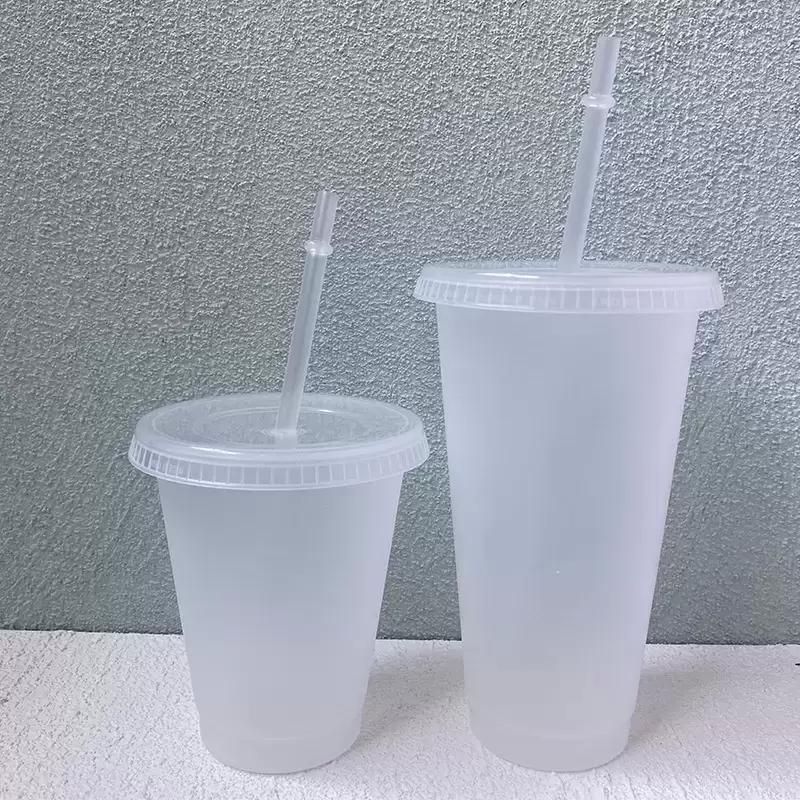 24oz Clear Cup Plastic Transparent Tumbler Summer Reusable Cold Drinking Coffee Juice Mug with Lid and Straw FY5305