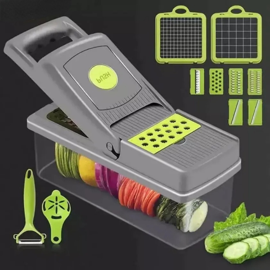 14Pcs Vegetable Cutter Tools Multifunctional Mandoline Slicer Fruit Potato Peeler Carrot Grater Kitchen Accessories Basket Slicer Tool FY3746 SS1