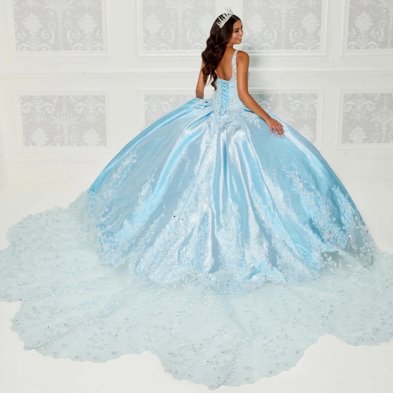 V-Neck Sparkle Sequined Quinceanera Dress wers Applique Beaded Ball Gowns Sweep Train Vestido de 15 Anos Sweet 16