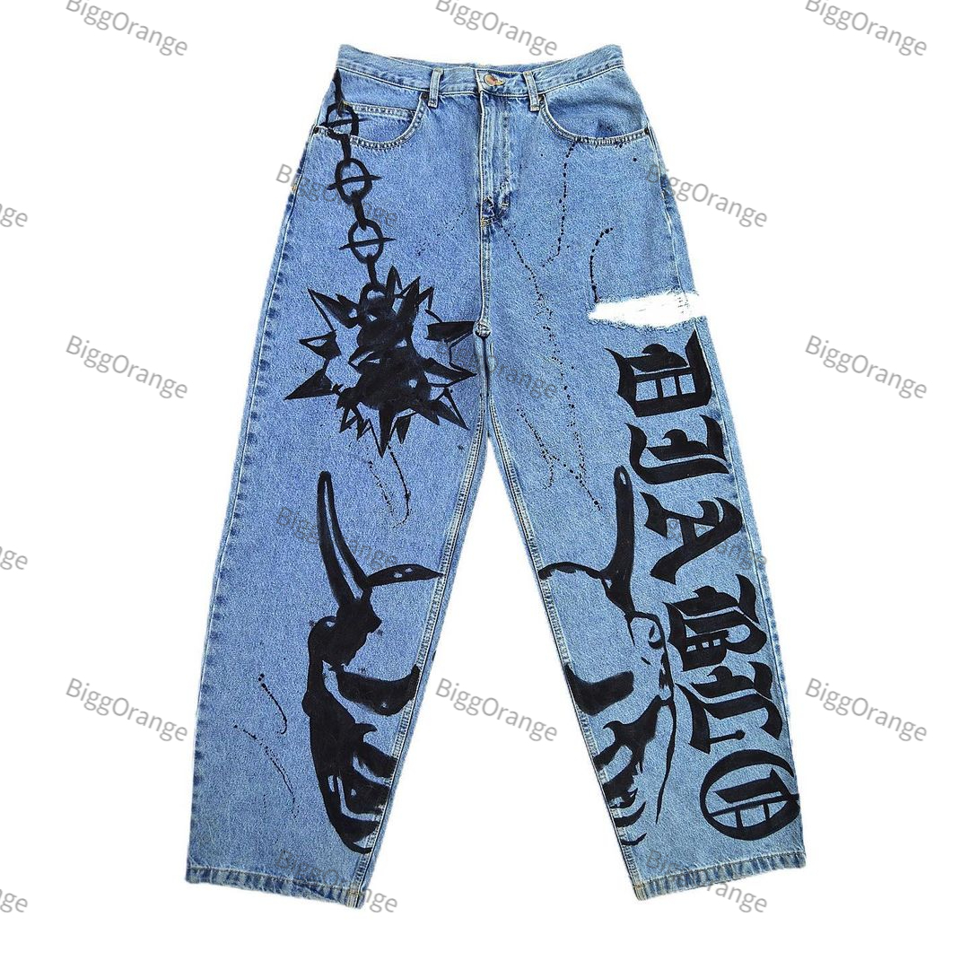Men's Jeans Spring and Autumn Retro Print Straight Y2k Loose Denim Trousers Street Casual Wide Leg Men Women Pants Hip Hop 230419