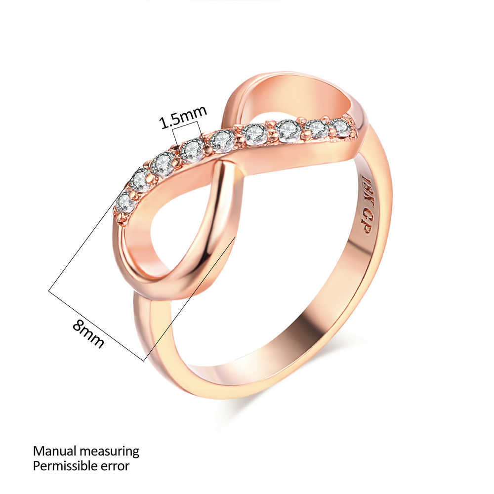 Band Rings Design Infinity Rings for Women Rose Gold Color Crystal Zircon Couple Statement Ring for Girls Fashion Jewelry Accessories R407