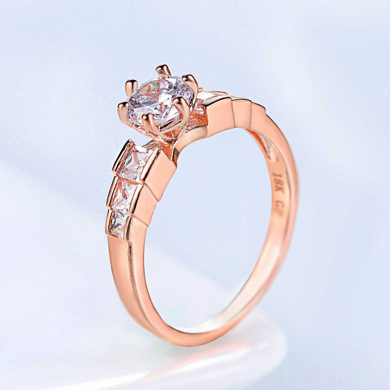 Band Rings Claw Zirconia Wedding Rings for Women Rose Gold Color Engagement Promise Marriage Ring for Bridal Fashion Jewelry Wholesale R680