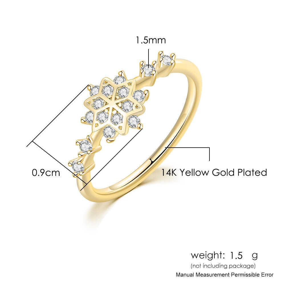 Band Rings ZHOUYANG Snowflake Rings For Women Korean Cute Zircon Light Gold Color Wedding Ring Wholesale Jewelry Christmas Gift KCR093