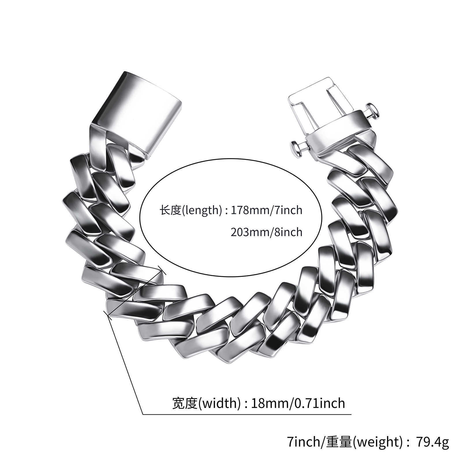 Hip Hop Smooth Cuban Link Chain Bracelet Spring Clasp Curb Chains Bracelets Wristband Necklace Ins Popular Men's Fashion Miami Rapper Wolf Tide J