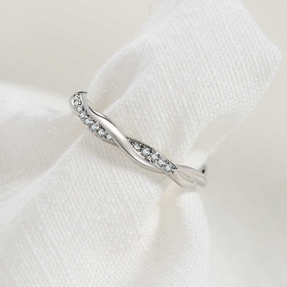 Band Rings Wedding Engagement Dainty Ring For Women Thin Temperament Winding Silver Color Zircon Fashion Gift Jewelry DZR018