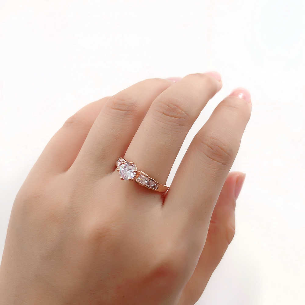 Band Rings Claw Zirconia Wedding Rings for Women Rose Gold Color Engagement Promise Marriage Ring for Bridal Fashion Jewelry Wholesale R680