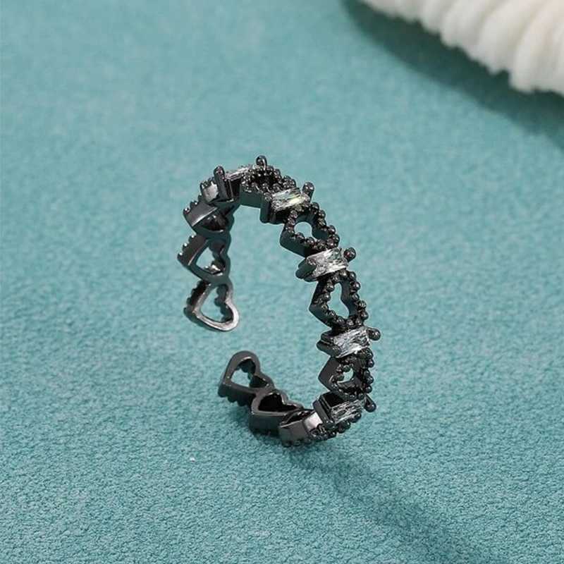 Band Rings New Fashion Gold Color Heart Shape Open Rings For Women Girls Zirconia Crystal Party Jewelry