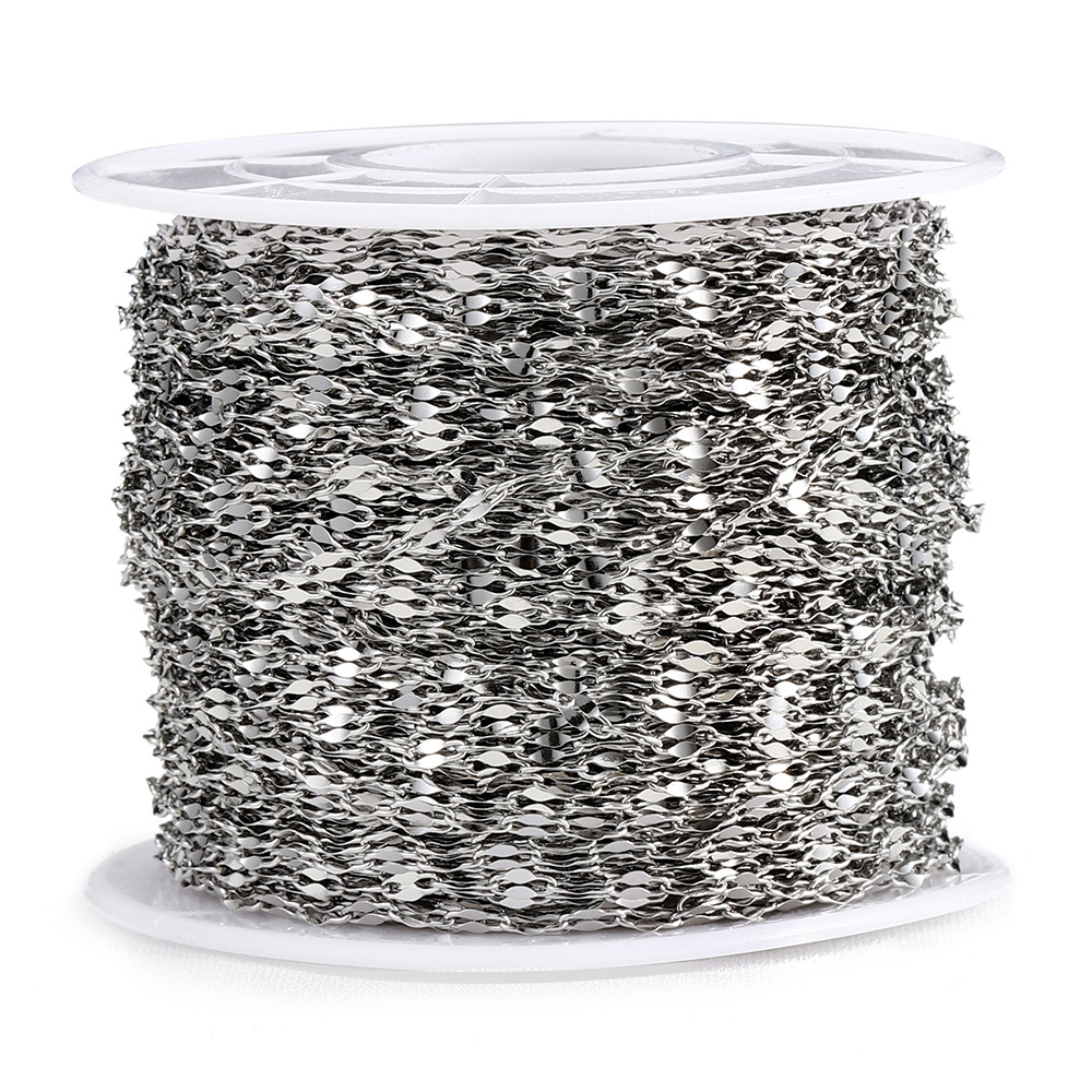 2mm Stainless Steel Flat Cable Chain Cool Chains, 5 Meters/Roll, Not Fade, Gold Lip Link Chain fit Pendant DIY Bracelet Necklace Jewelry Findings Maki