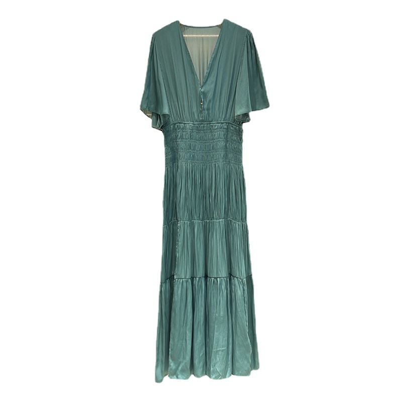 Casual Dresses Maje Long Dress Pleated Side Slit Dress V-neck for Women