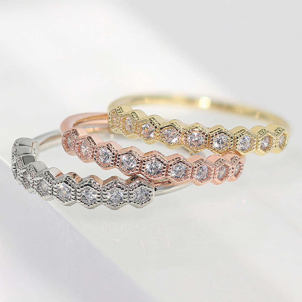 Band Rings Trendy Crystal Rings For Women Girls Simple Rose Geometric Gold Color Finger Midi Ring Fashion Jewelry R919