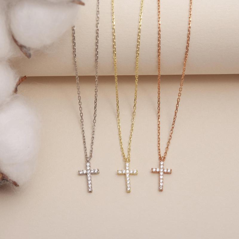 Pendant Necklaces Cubic Zirconia Cross Necklace18k Gold Plated Layering Jewelry Dainty For Women Religious Jewellery Gift