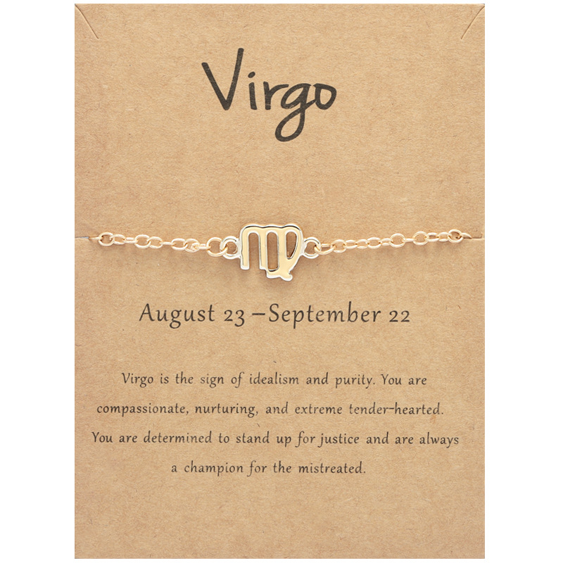 Zodiac Charm Bracelets 18K Gold Plated 12 Horoscope Link Bracelet Hand Chain Accessories Constellation Aries ,Cancer,Libra Jewelry Gift with Wish Card