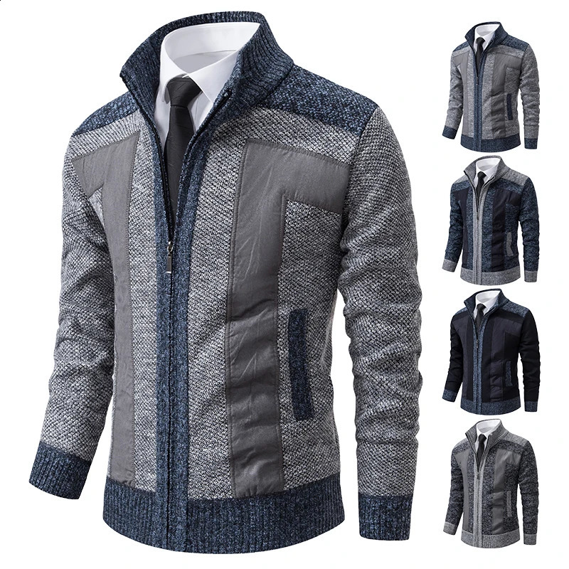 Men's Sweaters Winter Cashmere Sweater Korean Jumper Coat Knit Cardigan Stand Collar Loose Warm Fleece Casual Patchworked Jackets 231118