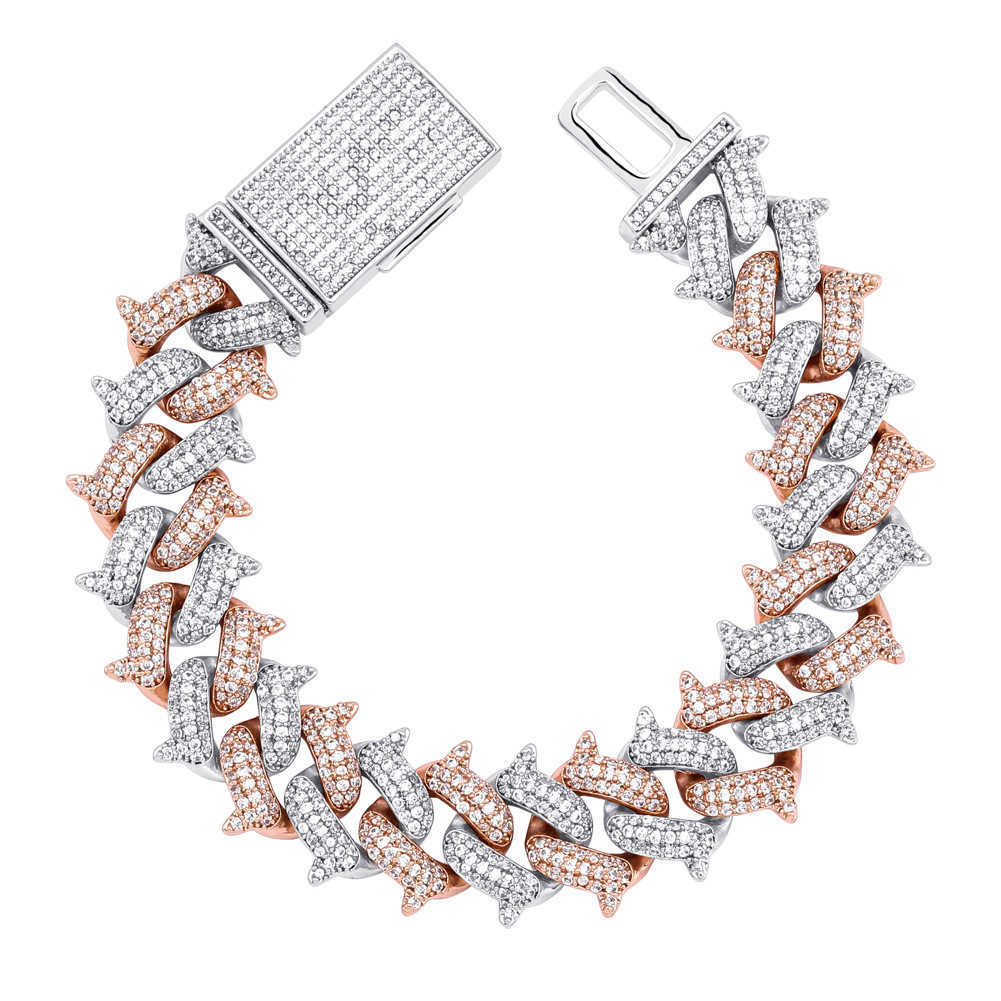 14mm Diamond Thorn Cuban Chain Necklaces 2 Tone Real Gold Plated Full Iced Out Cubic Zirconia Necklace Choker Night Club Rapper Jewelry Gifts For Men 