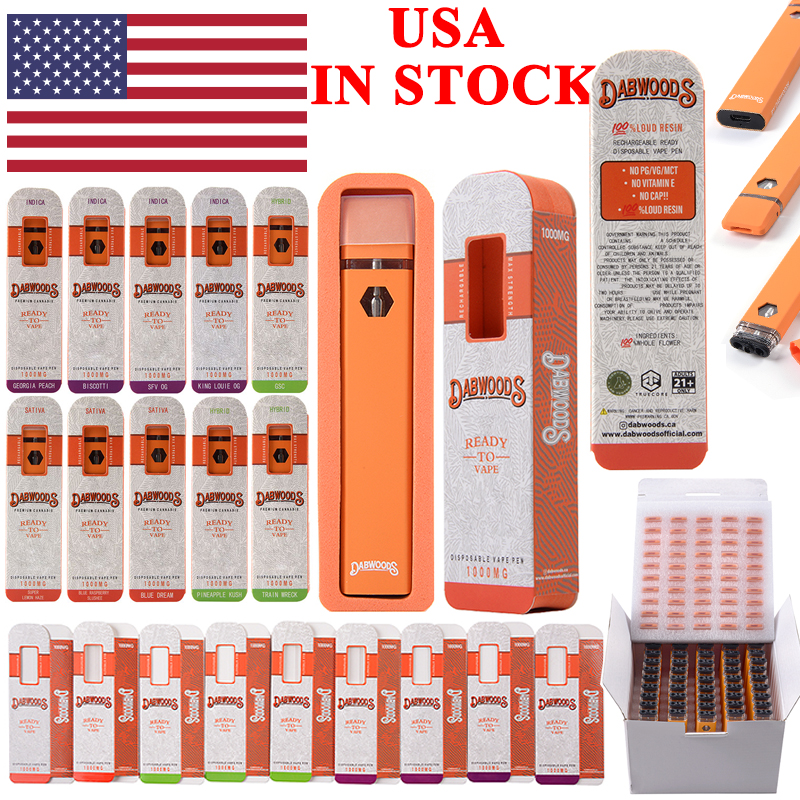 USA IN STOCK 10 Flavors Dabwoods Disposable Vape Pen E Cigarettes 1.0ml Empty Pods Carts 280mAh Rechargeable Battery With Box Packaging Customize Accepted