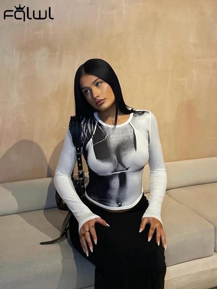 Womens TShirt FQLWL Y2k Streetwear Summer Clothes For Women Clothing Green Long Sleeve Tops White Graphic Crop Top Tee One Pieces Tshirts 230419