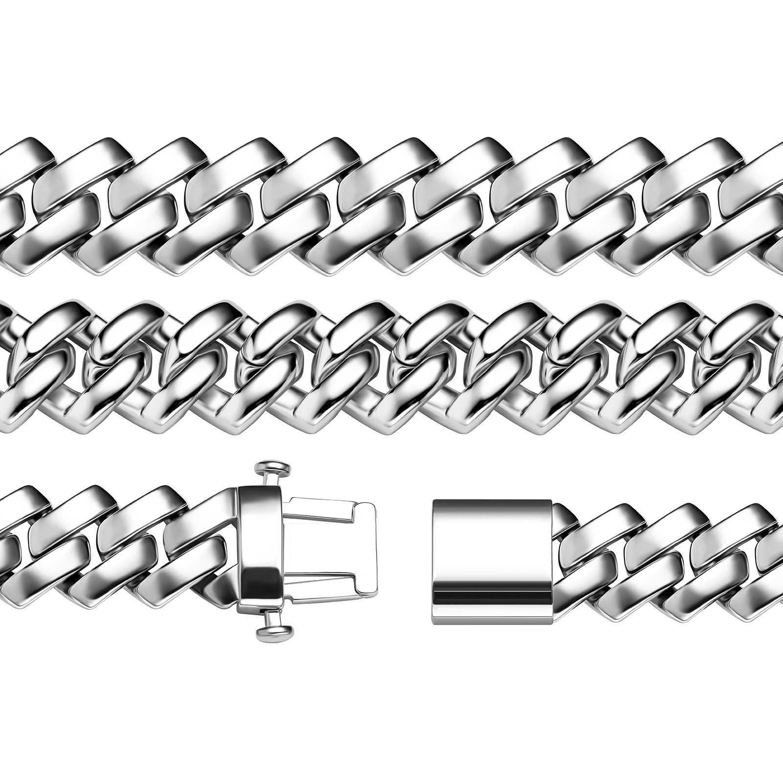 Hip Hop Smooth Cuban Link Chain Bracelet Spring Clasp Curb Chains Bracelets Wristband Necklace Ins Popular Men's Fashion Miami Rapper Wolf Tide J