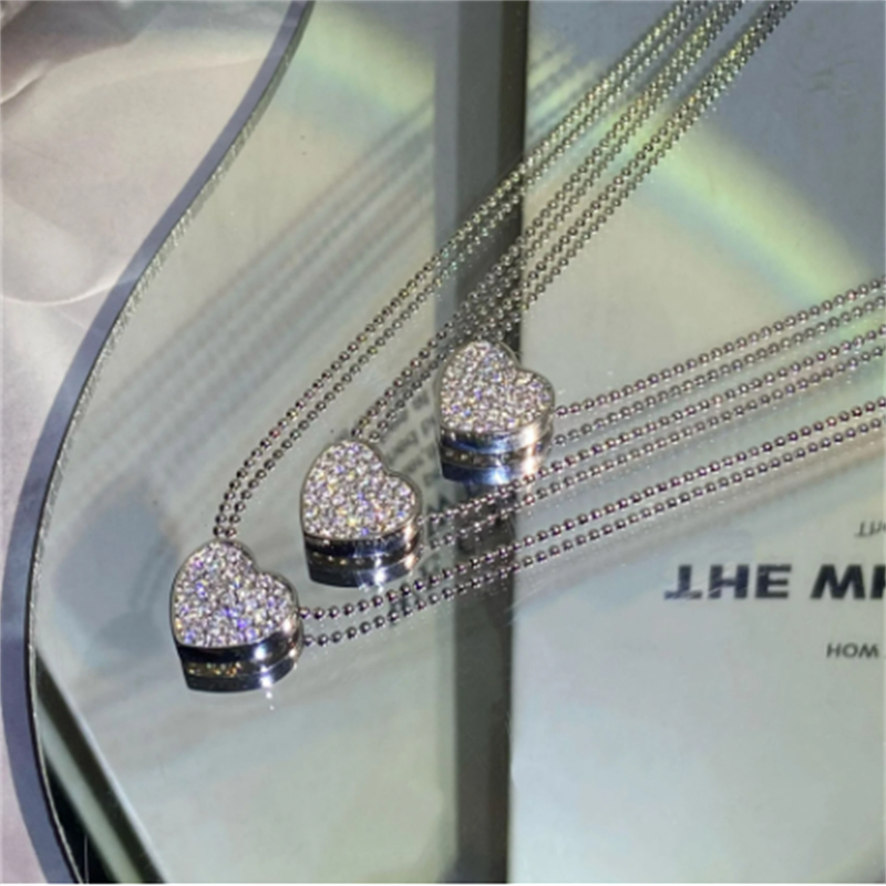 3pcs Heart Diamond Chocker Necklace Sterling Silver Party Wedding Pendants Necklace For Women Bridal Engagement Jewelry Gift