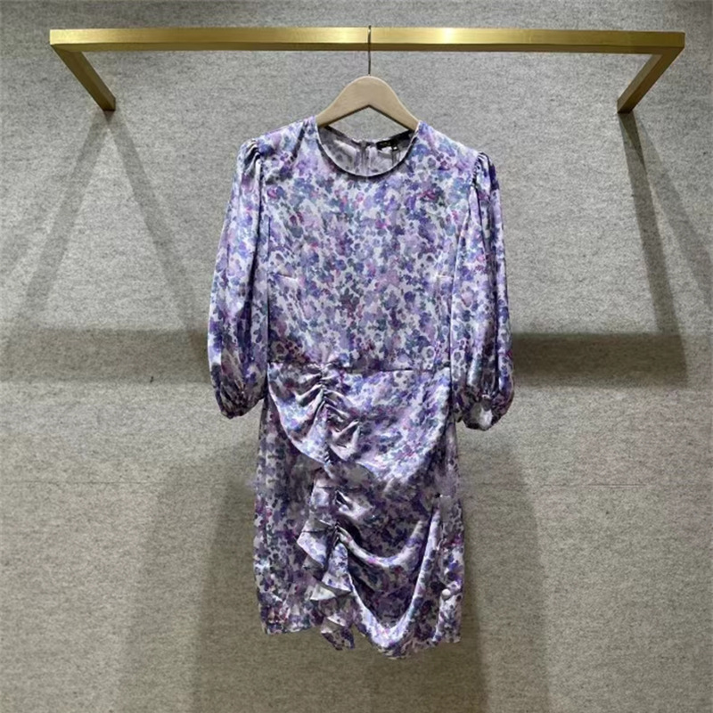 Casual Dresses Maje Fitted Dress Pleated Floral Dress for Women