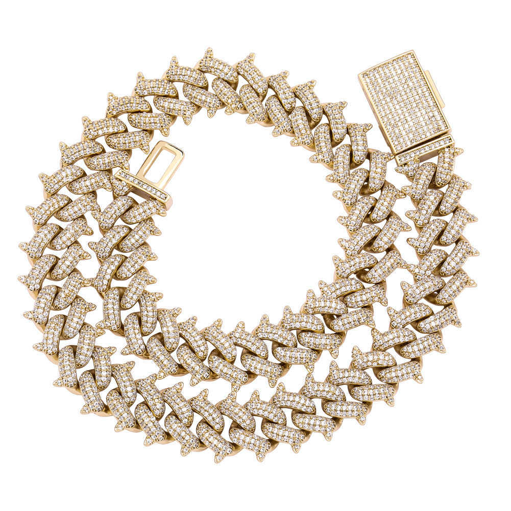14mm Diamond Thorn Cuban Chain Necklaces 2 Tone Real Gold Plated Full Iced Out Cubic Zirconia Necklace Choker Night Club Rapper Jewelry Gifts For Men 