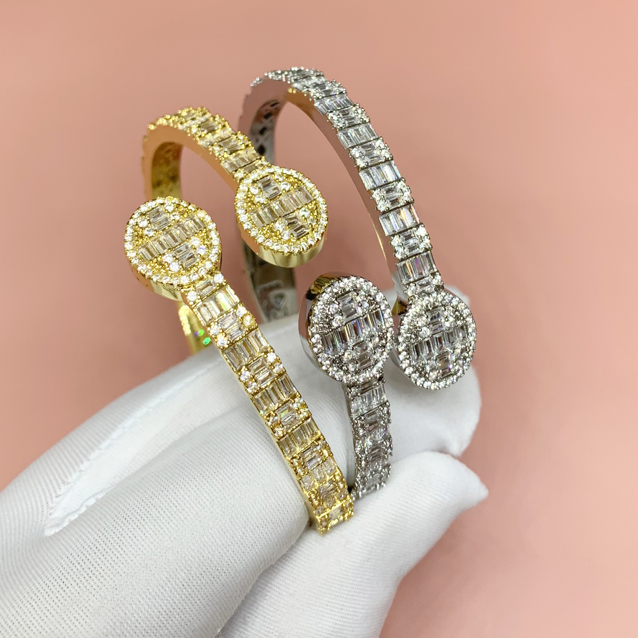 fashion Sparking CZ Custom Opened Oval Charm Bangle Bracelet Iced Out Silver gold Color Luxury Jewelry for Women Men wholesale