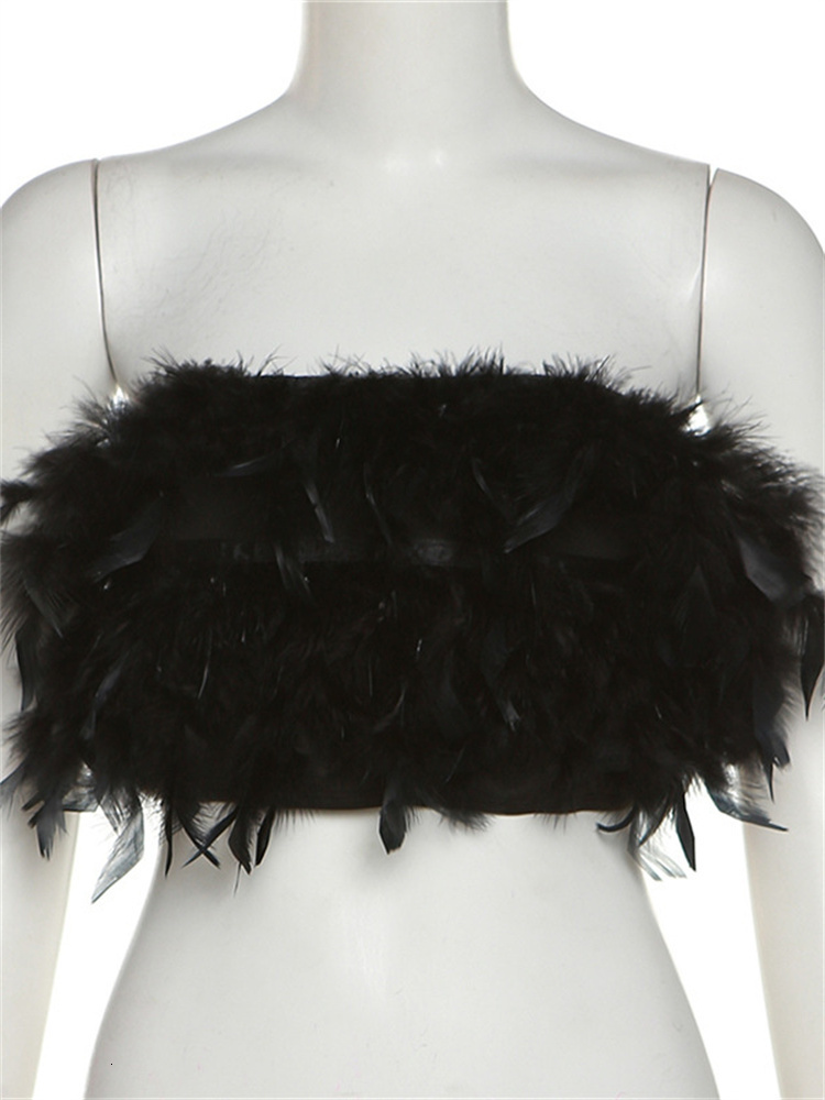 Feather 2 Piece Dress Set | Sexy Strapless Crop Top And Skirt Club Outfit