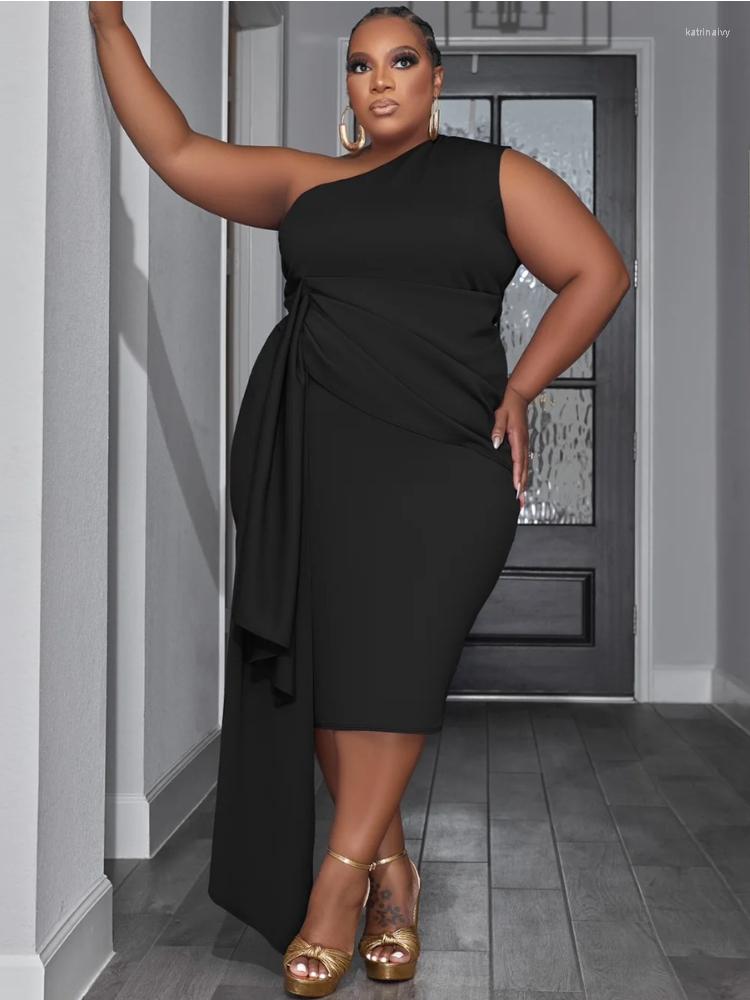 Plus Size Dresses Bodycon Women One Shoulder Green Pleated Ruffles Sleeveless Midi Evening Birthday Club Party Gowns Outfits 4XL