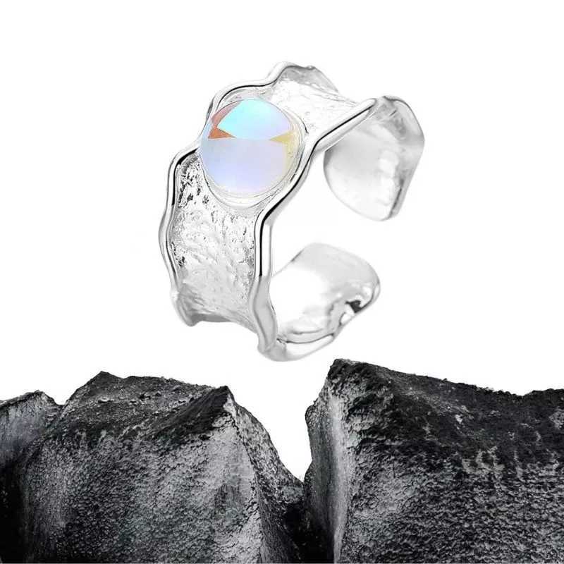 Band Rings Adjustable Open Natural Moonstone Rings For Women Dating Fine Gothic Style Party Jewelry Teens Cool Gift Fit Valentines Day