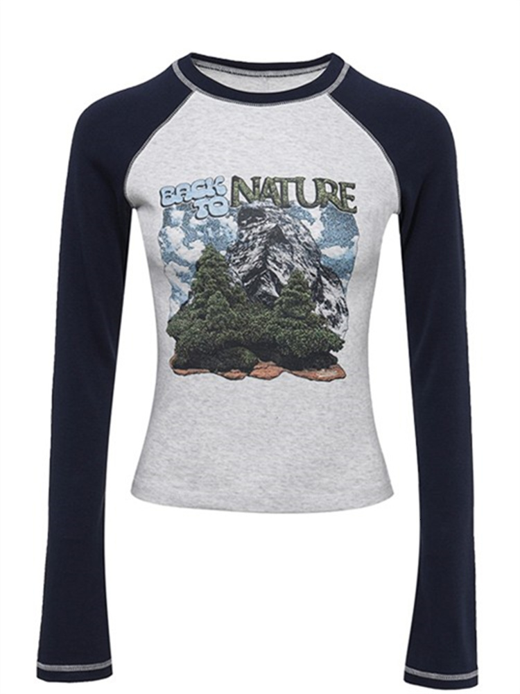 Womens TShirt QWEEK Cyber Y2K Long Sleeve T Shirt Women 90s Vintage Egirl Graphic Tees Korean Fashion Slim Harajuku Patchwork Pullover Top 230419