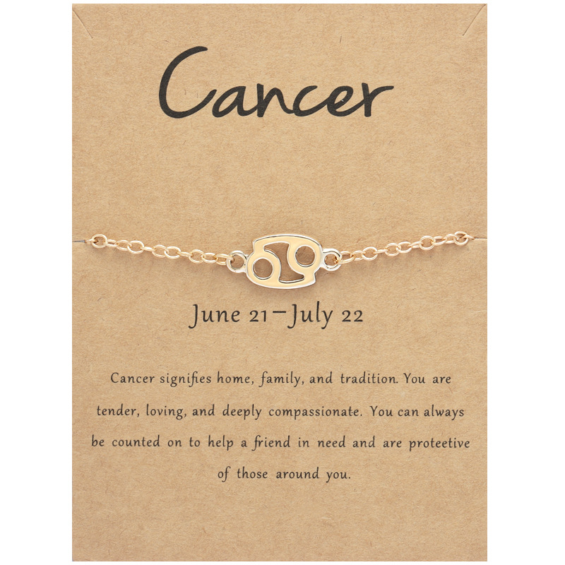Zodiac Charm Bracelets 18K Gold Plated 12 Horoscope Link Bracelet Hand Chain Accessories Constellation Aries ,Cancer,Libra Jewelry Gift with Wish Card