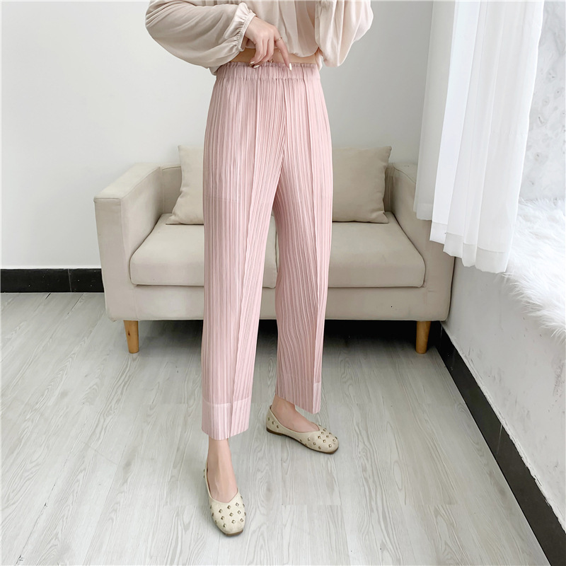 Women's Pants s YUDX Miyake pleated pants for woman 2023 summer cropped trousers solid color large size slim fit urban casual split 230419