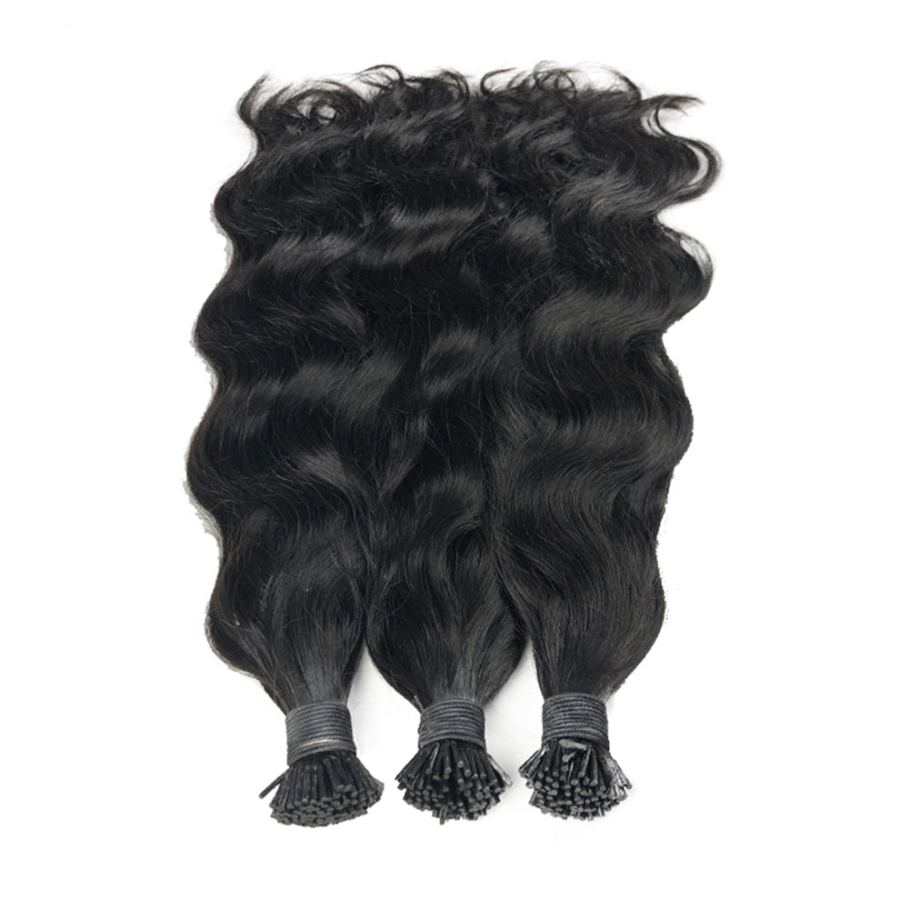 I Tip Human Extensions Natural Wave Pre Bonded I-Tip Black 1B Micro Wavy Itip Hair Extension 100G